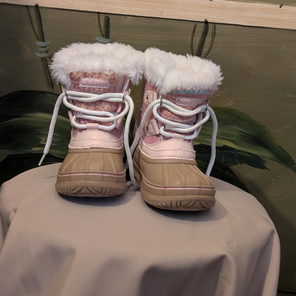 London Fog Pink and Tan Kids Snow Boots